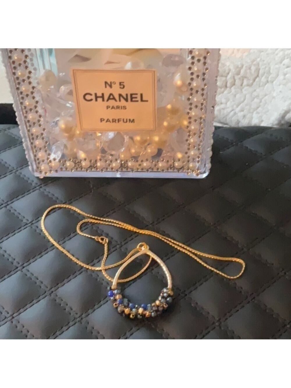 Teardrop Blue Gold Necklace Beading